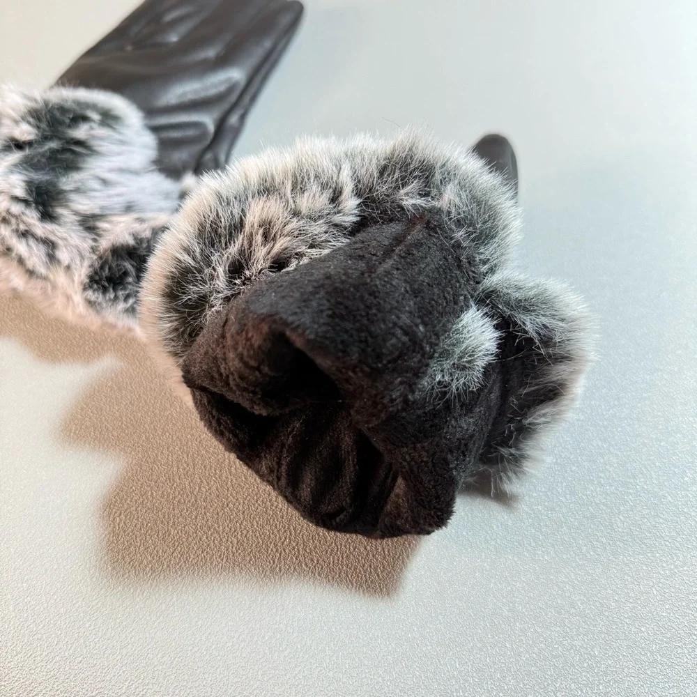 Faux Fur and Vegan Leather Women's Gloves OS